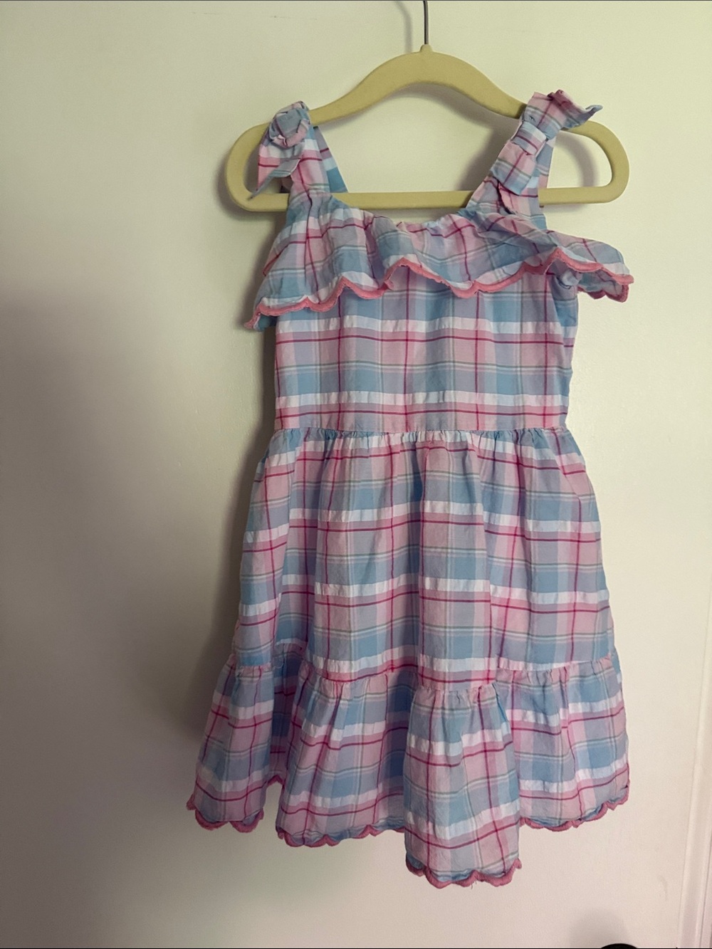 Janie & Jack Girls Pink & Light Blue Plaid Ruffle Sun Dress
